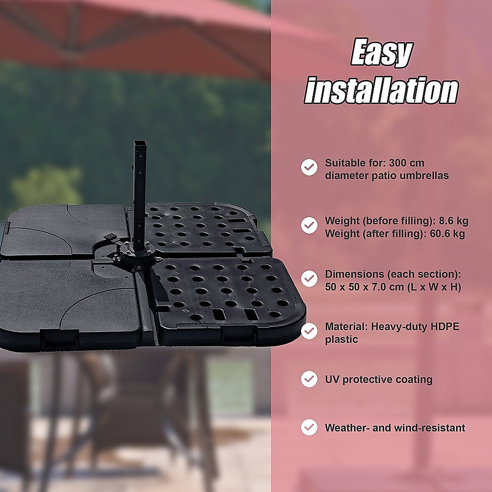Umbrellas & Sunshades: Outdoor Patio 4-Piece Cantilever Offset 3M Umbrella Base Stand Weight Water Sand