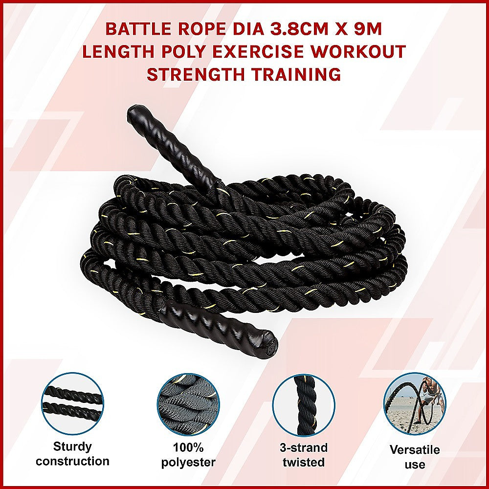 Gym Equipment & Accessories: Battle Rope Dia 3.8cm x 9M length Poly Exercise Workout Strength Training