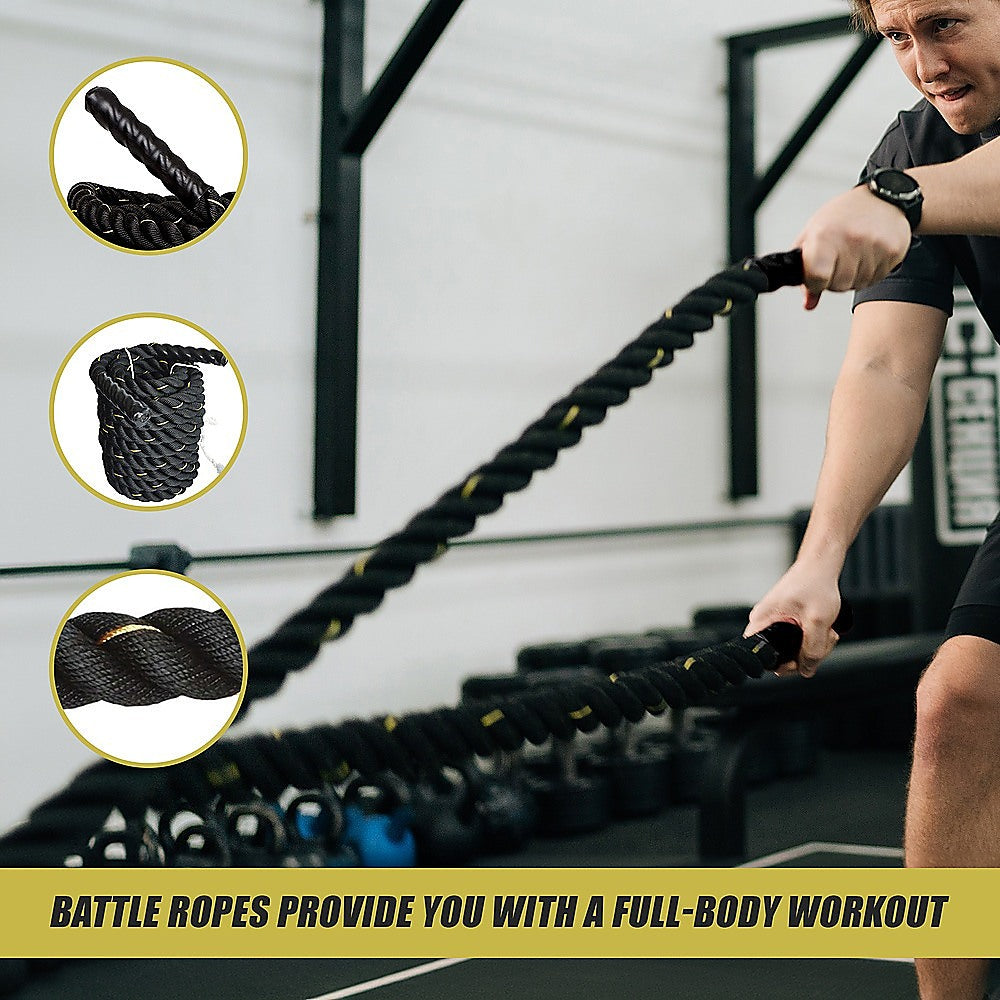 Gym Equipment & Accessories: Battle Rope Dia 3.8cm x 9M length Poly Exercise Workout Strength Training