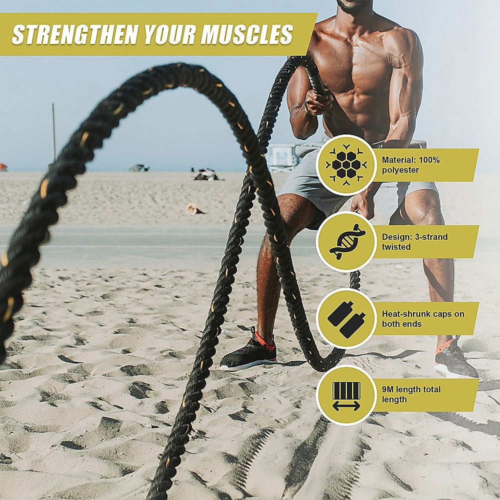 Gym Equipment & Accessories: Battle Rope Dia 3.8cm x 9M length Poly Exercise Workout Strength Training