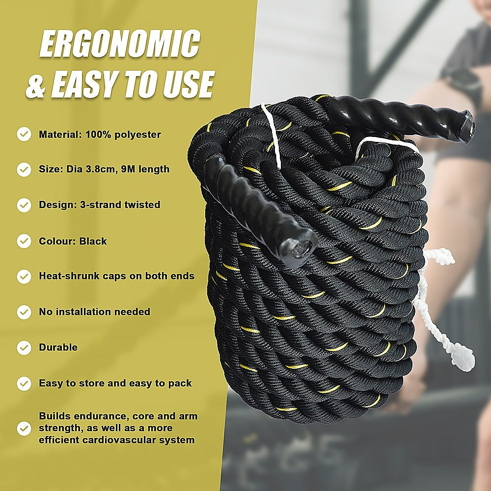 Gym Equipment & Accessories: Battle Rope Dia 3.8cm x 9M length Poly Exercise Workout Strength Training