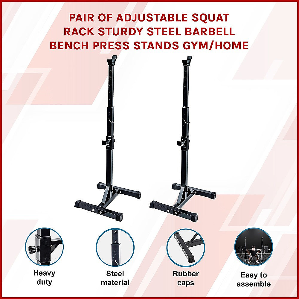 Gym Equipment & Accessories: Adjustable Squat Rack Pair Steel Barbell Bench Press Stands Gym Home