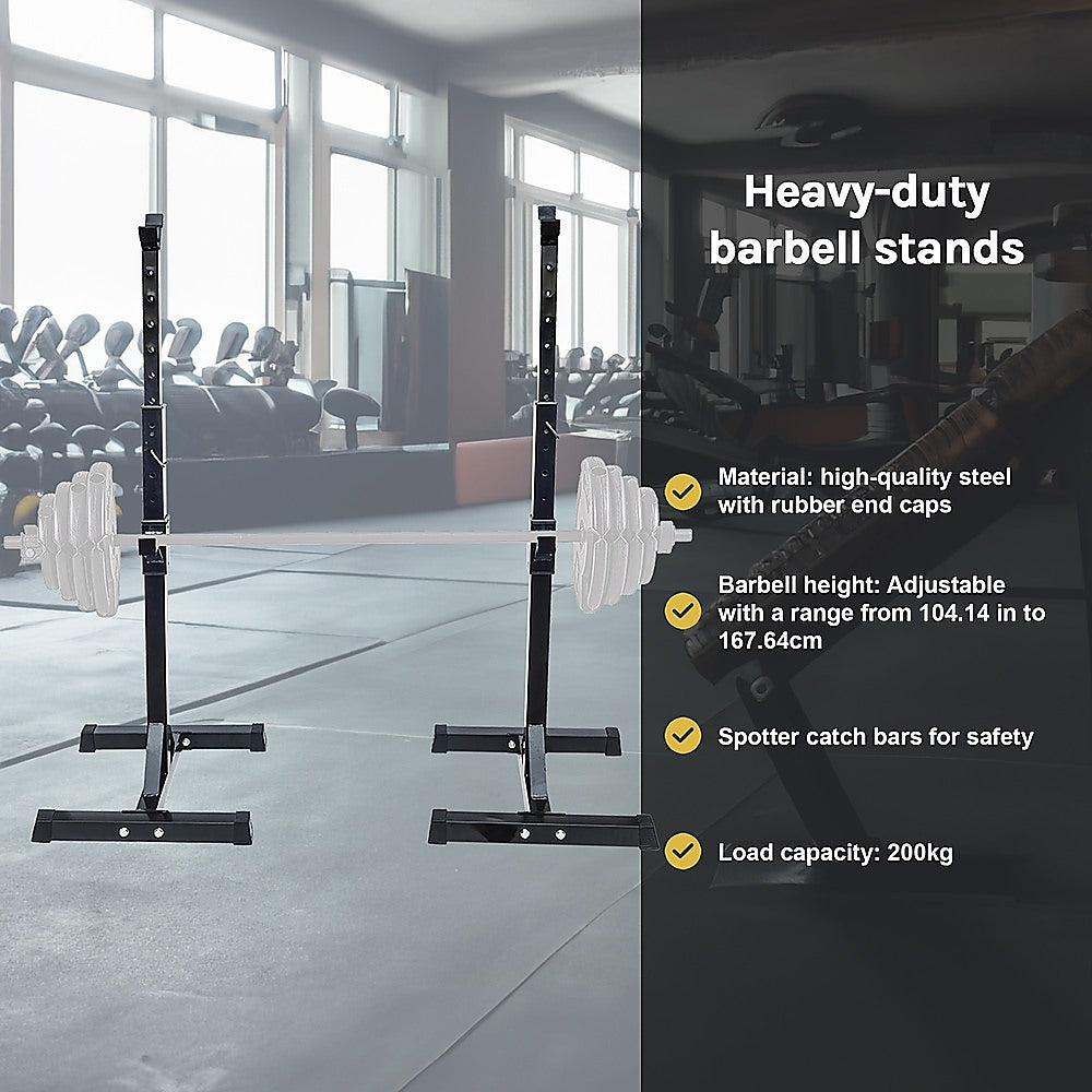 Gym Equipment & Accessories: Adjustable Squat Rack Pair Steel Barbell Bench Press Stands Gym Home
