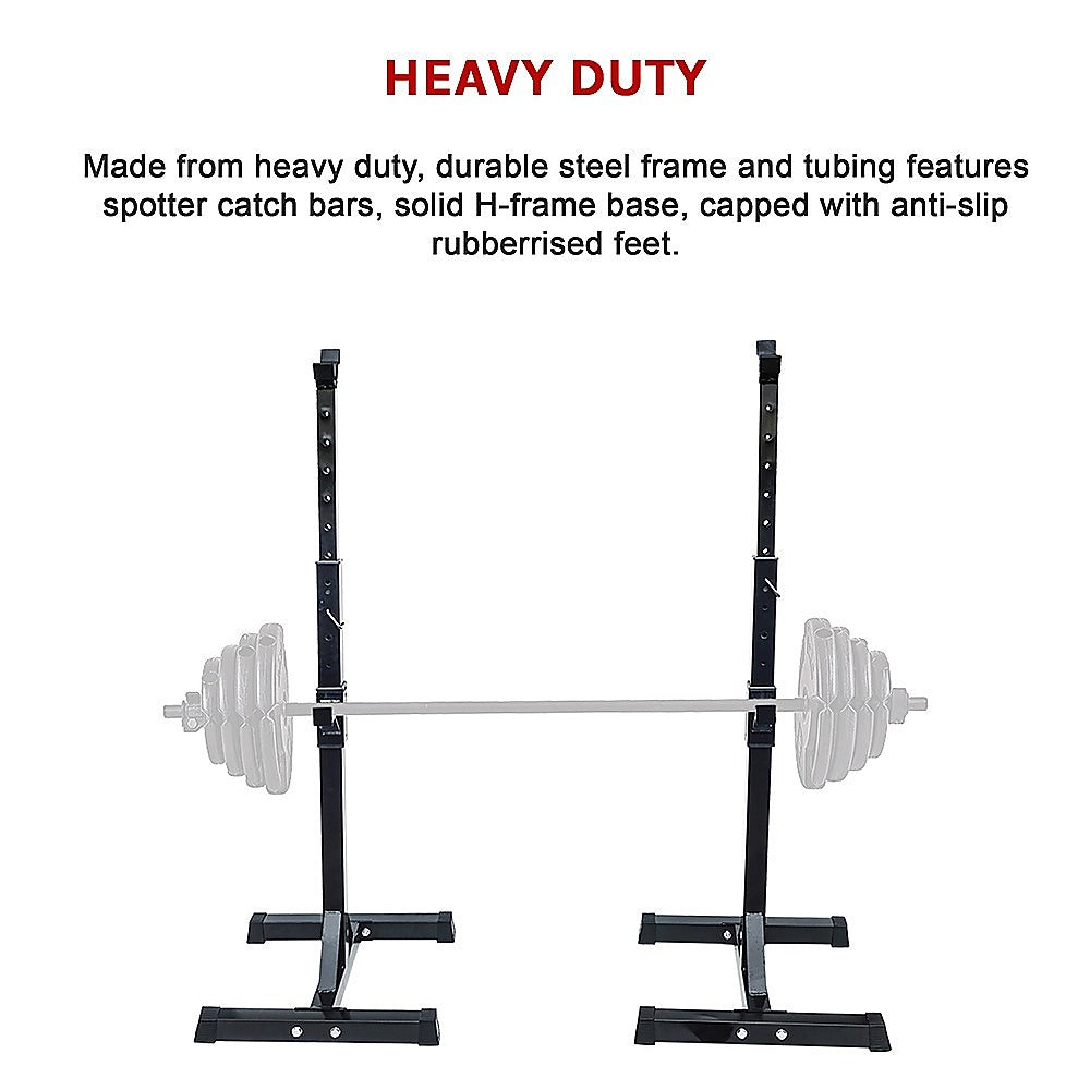 Gym Equipment & Accessories: Adjustable Squat Rack Pair Steel Barbell Bench Press Stands Gym Home