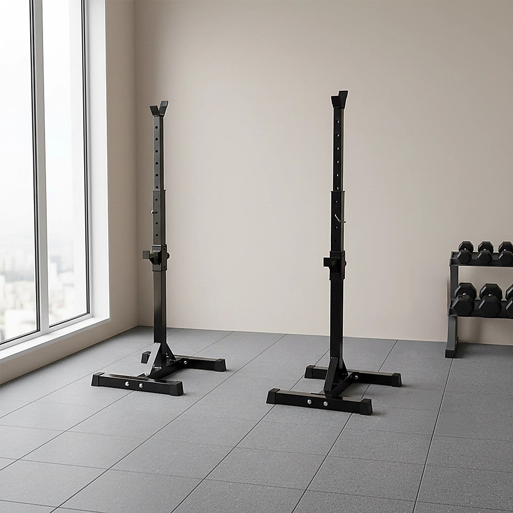 Gym Equipment & Accessories: Adjustable Squat Rack Pair Steel Barbell Bench Press Stands Gym Home