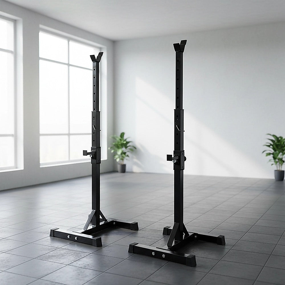 Gym Equipment & Accessories: Adjustable Squat Rack Pair Steel Barbell Bench Press Stands Gym Home