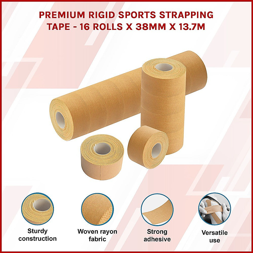 Supports & Braces: Premium Rigid Sports Strapping Tape - 16 Rolls x 38mm x 13.7m