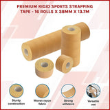 Supports & Braces: Premium Rigid Sports Strapping Tape - 16 Rolls x 38mm x 13.7m