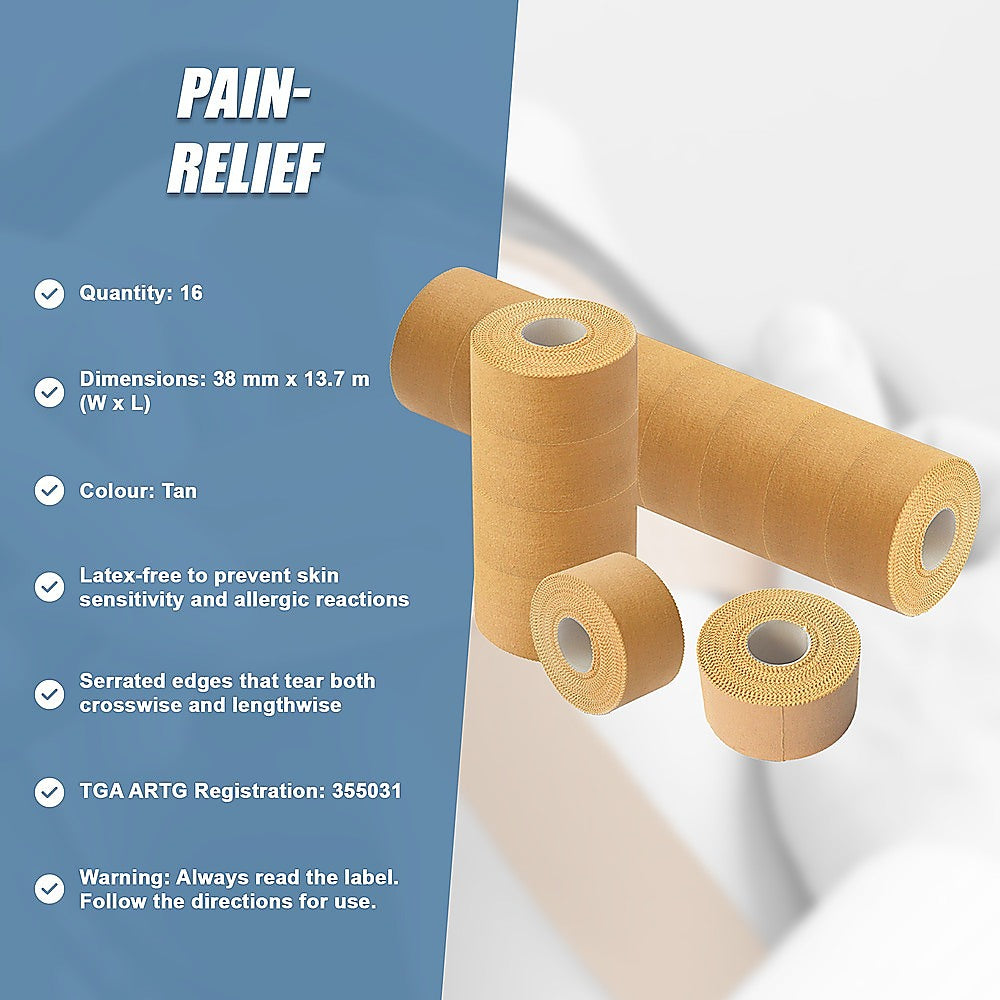 Supports & Braces: Premium Rigid Sports Strapping Tape - 16 Rolls x 38mm x 13.7m