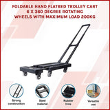 Utility Trolleys: Foldable Hand Flatbed Trolley Cart 6 x 360 Degree Rotating Wheels with Maximum Load 200Kg