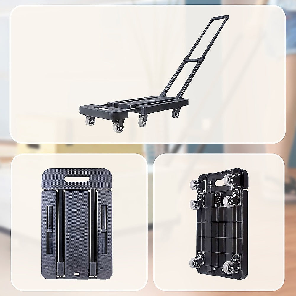 Utility Trolleys: Foldable Hand Flatbed Trolley Cart 6 x 360 Degree Rotating Wheels with Maximum Load 200Kg