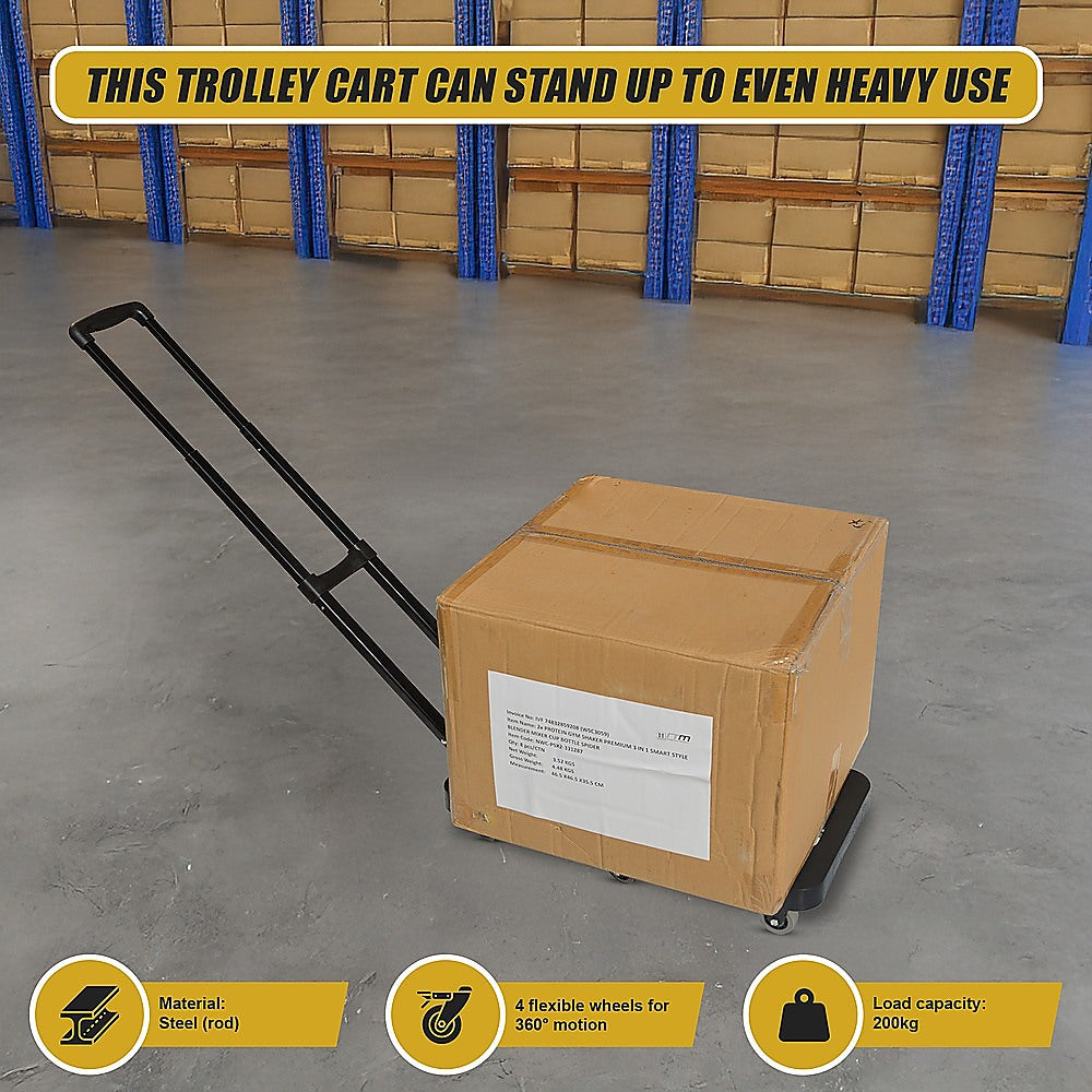 Utility Trolleys: Foldable Hand Flatbed Trolley Cart 6 x 360 Degree Rotating Wheels with Maximum Load 200Kg