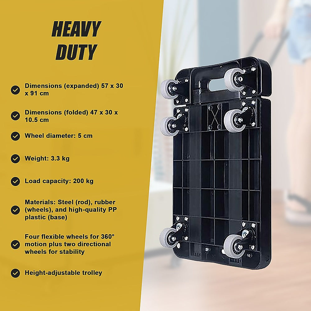 Utility Trolleys: Foldable Hand Flatbed Trolley Cart 6 x 360 Degree Rotating Wheels with Maximum Load 200Kg