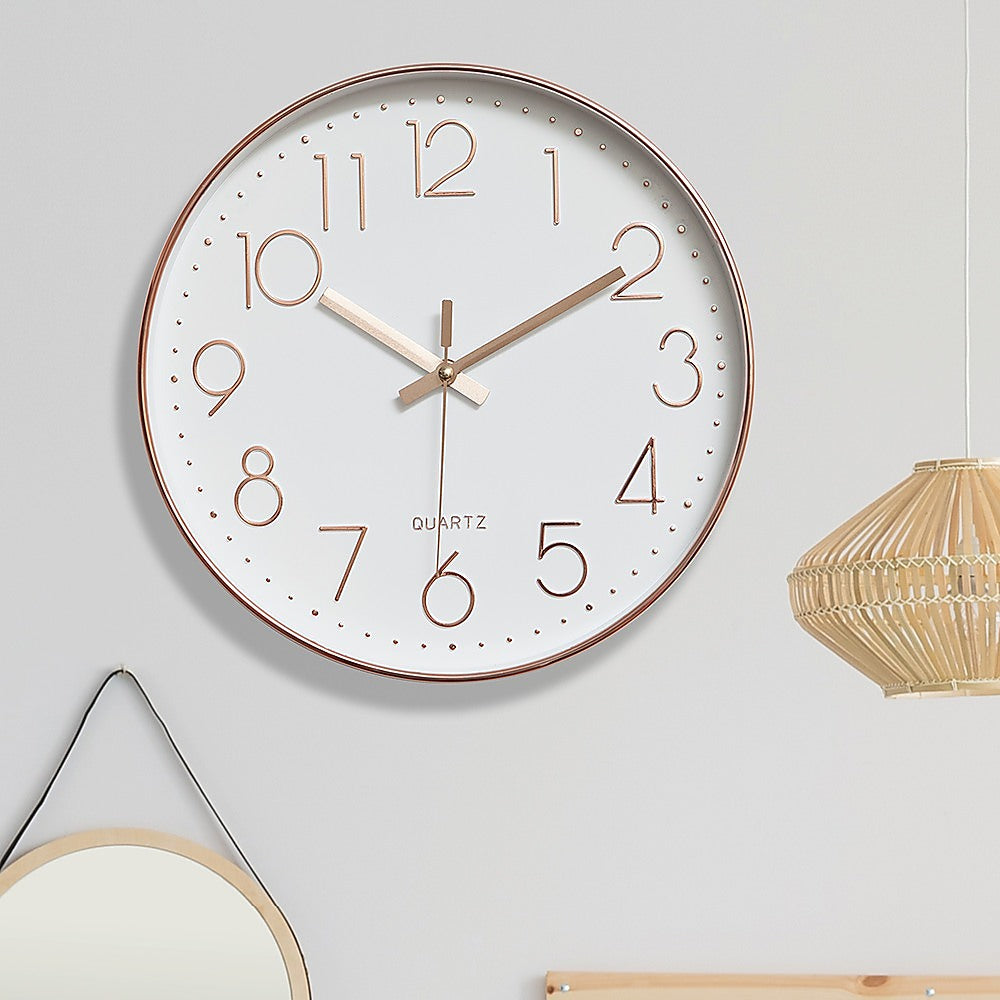 Clocks: Modern Rose Gold Wall Clock  Silent Non-Ticking Quartz Battery Operated Design