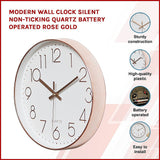 Clocks: Modern Rose Gold Wall Clock  Silent Non-Ticking Quartz Battery Operated Design
