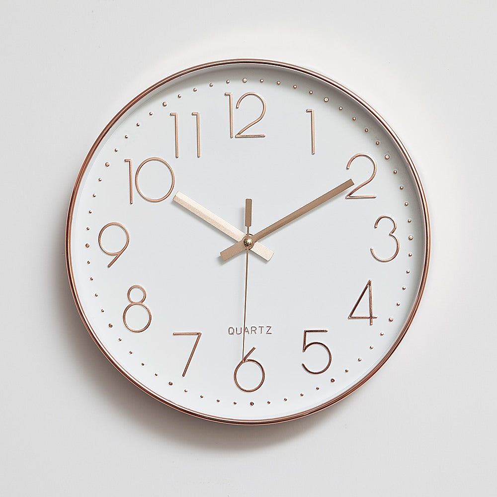 Clocks: Modern Rose Gold Wall Clock  Silent Non-Ticking Quartz Battery Operated Design