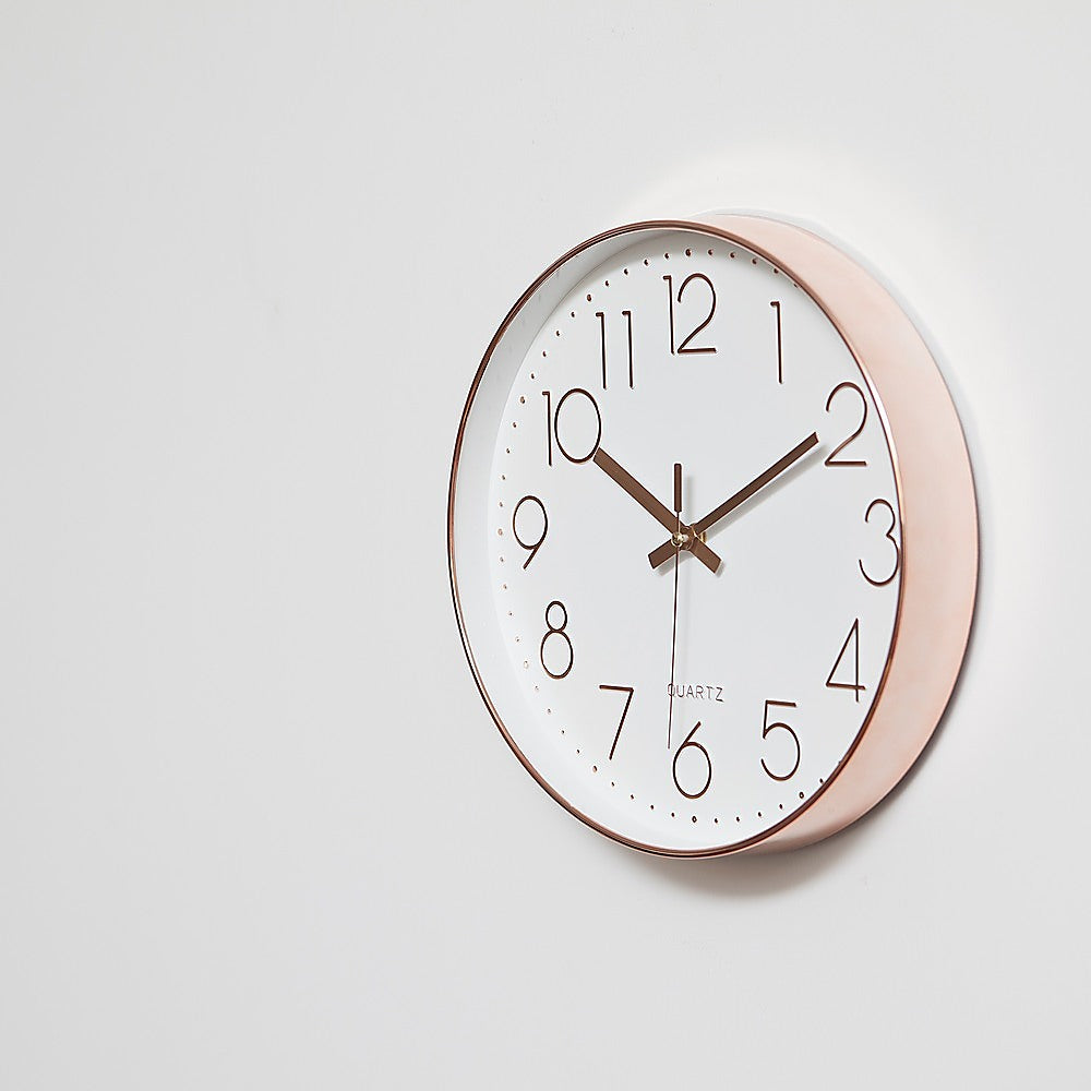 Clocks: Modern Rose Gold Wall Clock  Silent Non-Ticking Quartz Battery Operated Design