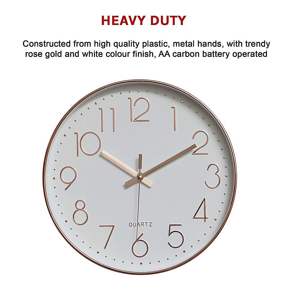 Clocks: Modern Rose Gold Wall Clock  Silent Non-Ticking Quartz Battery Operated Design