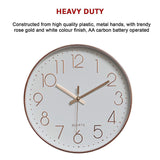 Clocks: Modern Rose Gold Wall Clock  Silent Non-Ticking Quartz Battery Operated Design