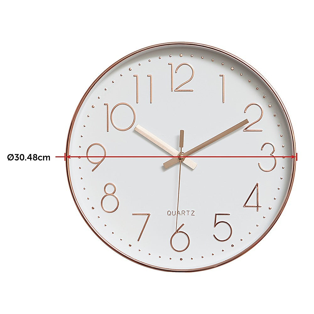 Clocks: Modern Rose Gold Wall Clock  Silent Non-Ticking Quartz Battery Operated Design