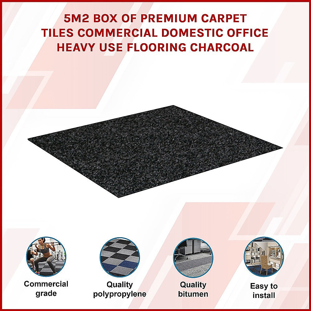 Flooring: 5m2 Box of Premium Carpet Tiles Commercial Domestic Office Heavy Use Flooring Charcoal