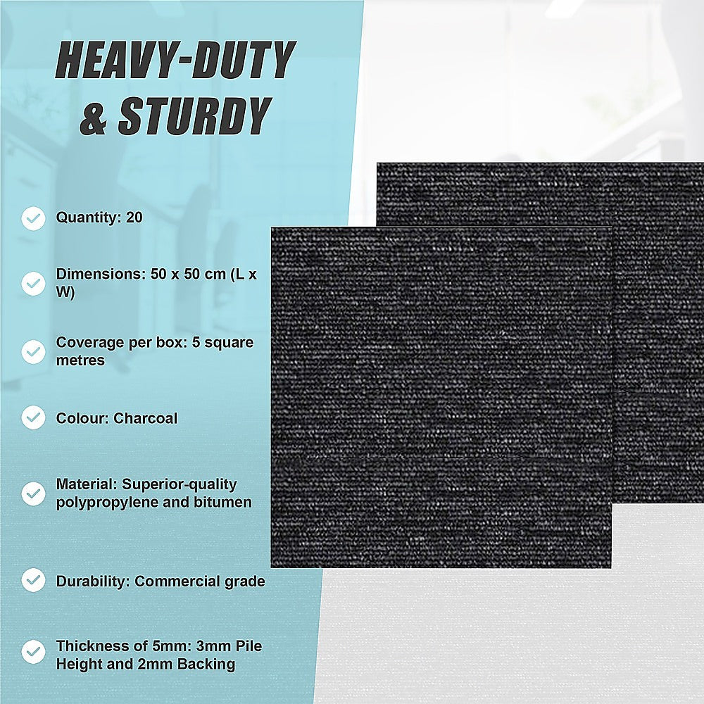 Flooring: 5m2 Box of Premium Carpet Tiles Commercial Domestic Office Heavy Use Flooring Charcoal