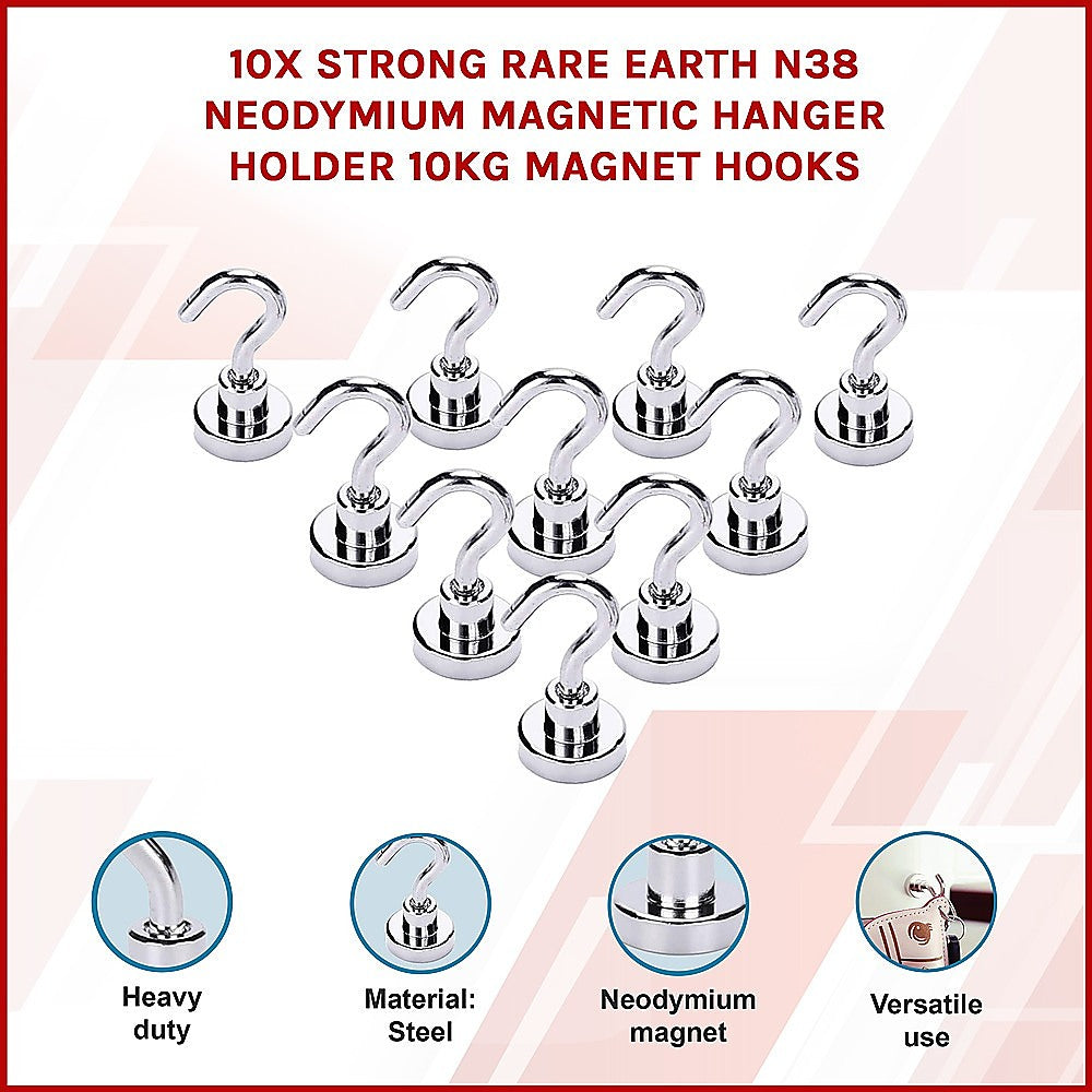 Hardware Hooks: 10x Strong Rare Earth N38 Neodymium Magnetic Hanger Holder 10kg Magnet Hooks