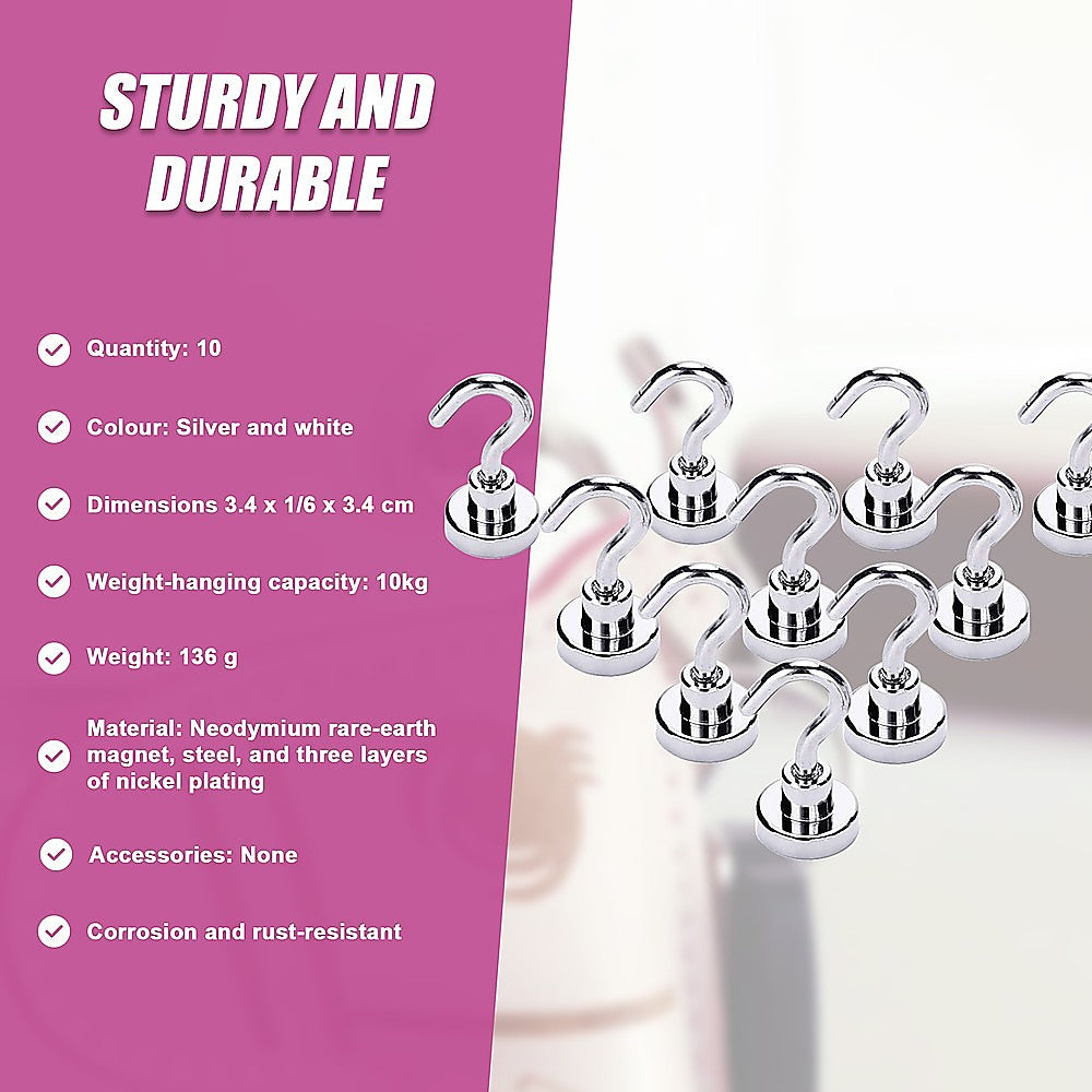 Hardware Hooks: 10x Strong Rare Earth N38 Neodymium Magnetic Hanger Holder 10kg Magnet Hooks