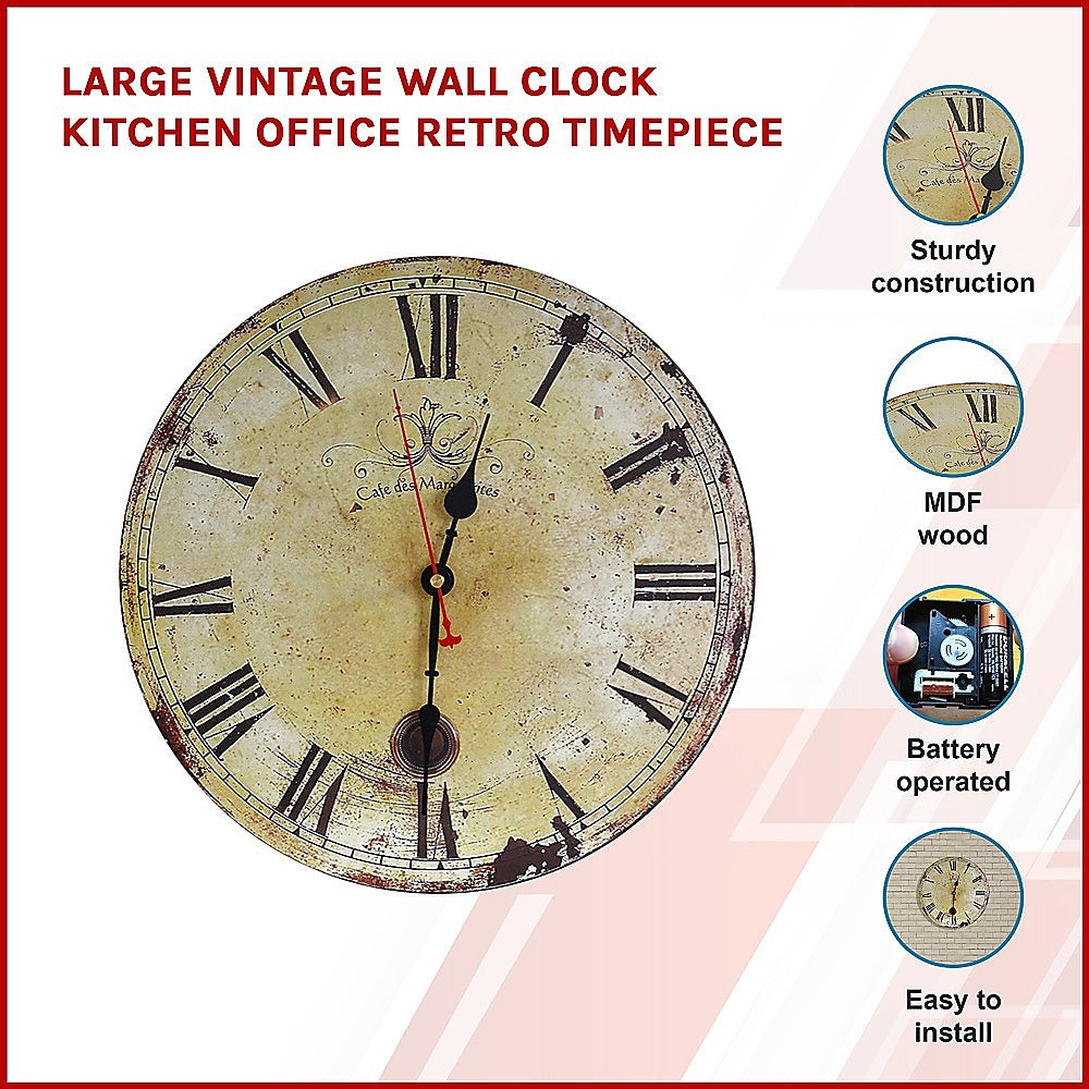 Clocks: Large Vintage Wall Clock Kitchen Office Retro Timepiece
