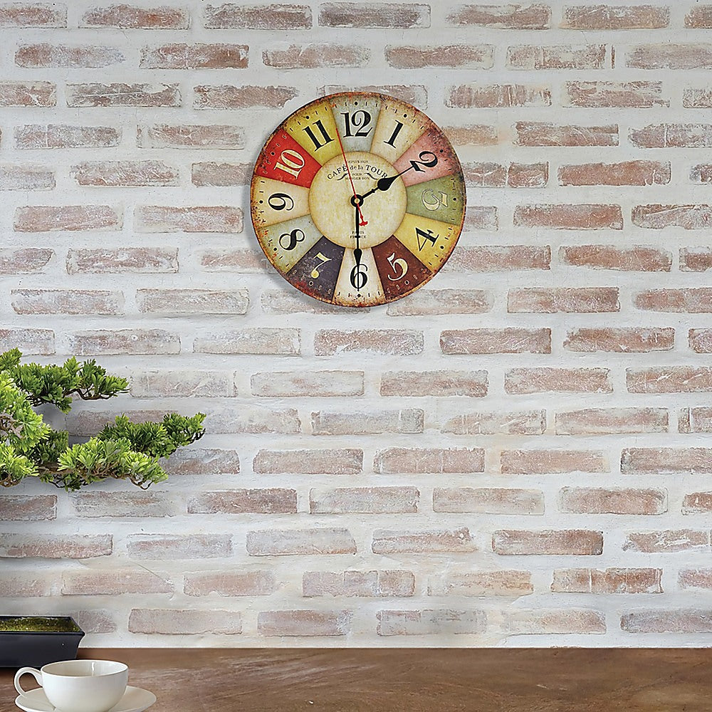Clocks: Large Colourful Wall Clock Kitchen Office Retro Timepiece