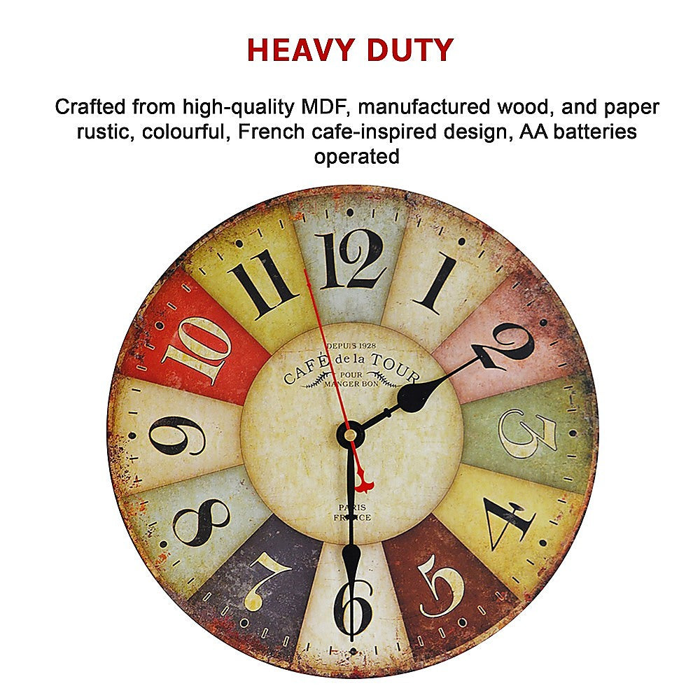 Clocks: Large Colourful Wall Clock Kitchen Office Retro Timepiece