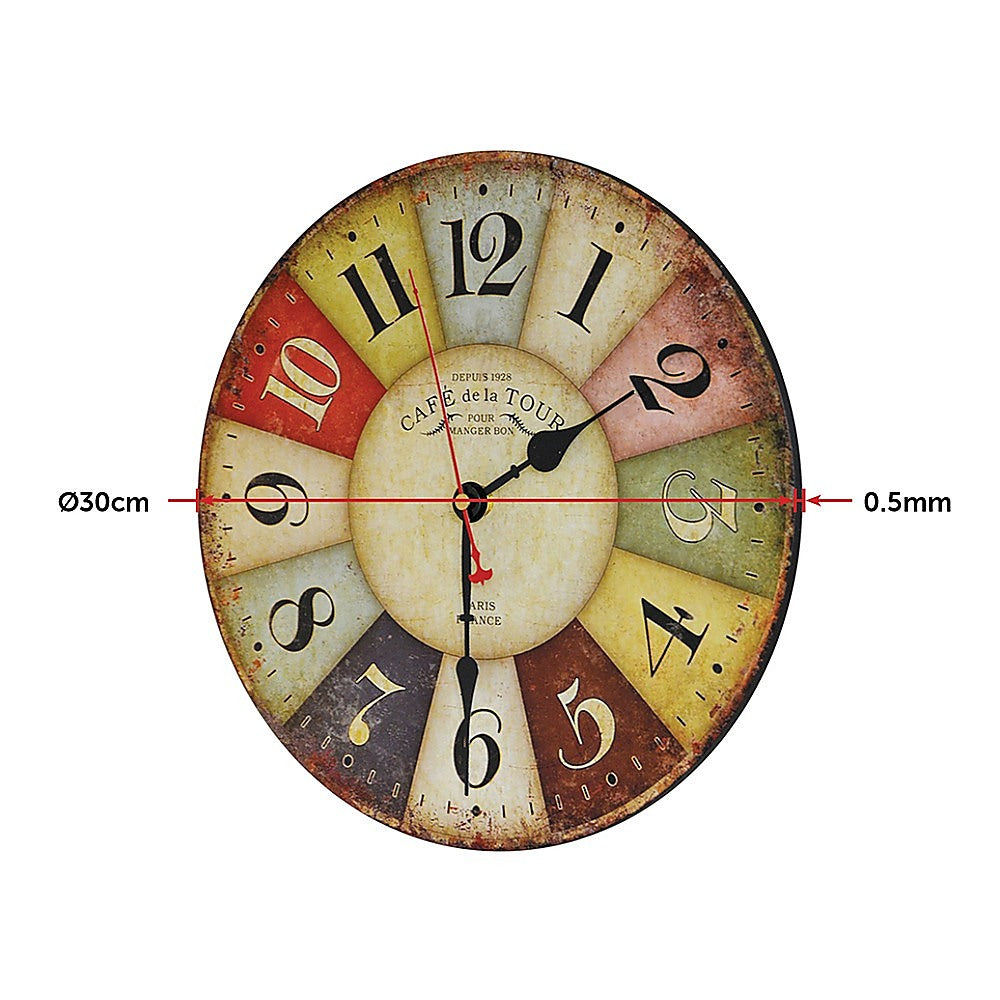 Clocks: Large Colourful Wall Clock Kitchen Office Retro Timepiece