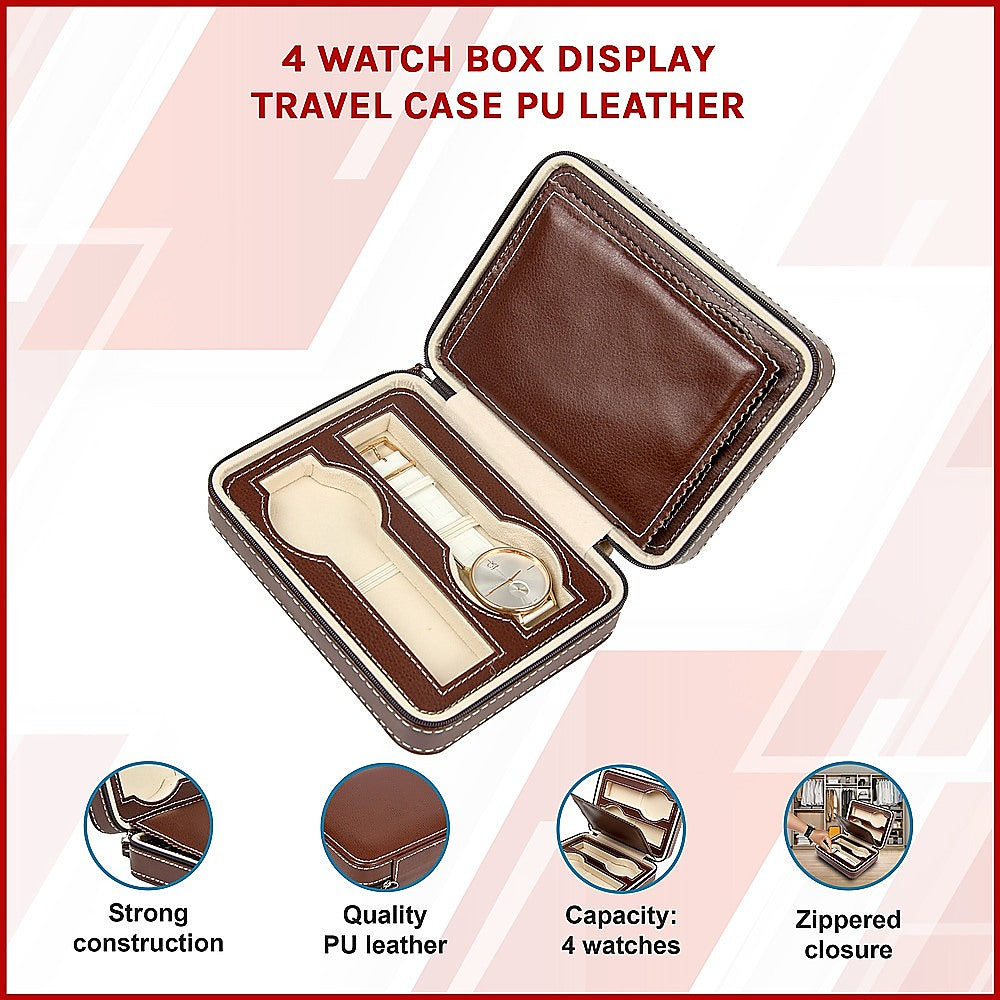 Arts & Crafts: 4 Watch Box Display Travel Case PU Leather