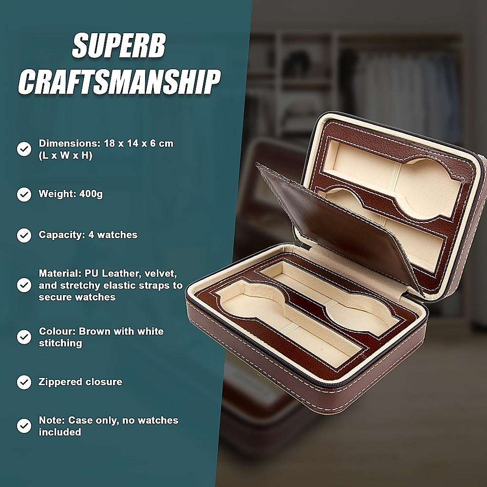 Arts & Crafts: 4 Watch Box Display Travel Case PU Leather