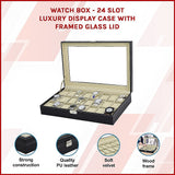 Makeup Organisation & Storage: Watch Box - 24 Slot Luxury Display Case With Framed Glass Lid