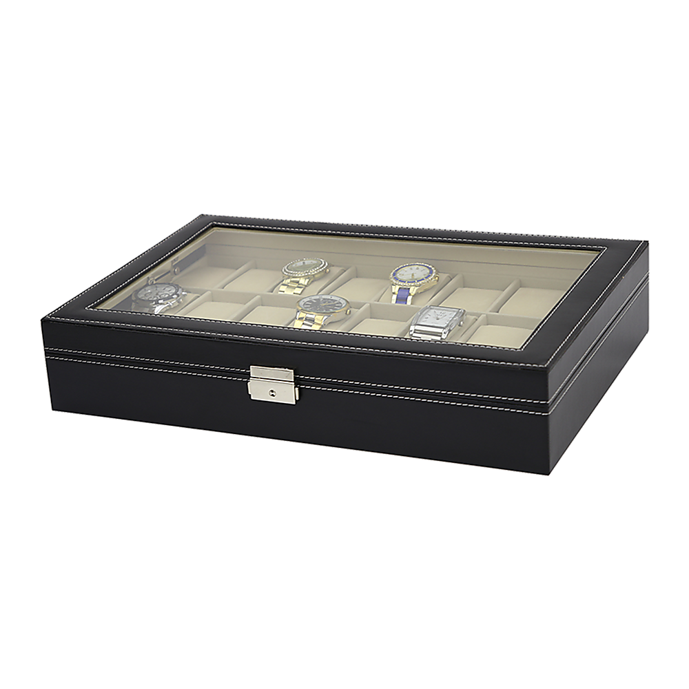 Makeup Organisation & Storage: Watch Box - 24 Slot Luxury Display Case With Framed Glass Lid