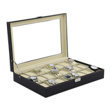 Makeup Organisation & Storage: Watch Box - 24 Slot Luxury Display Case With Framed Glass Lid