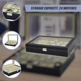 Makeup Organisation & Storage: Watch Box - 24 Slot Luxury Display Case With Framed Glass Lid
