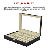 Makeup Organisation & Storage: Watch Box - 24 Slot Luxury Display Case With Framed Glass Lid