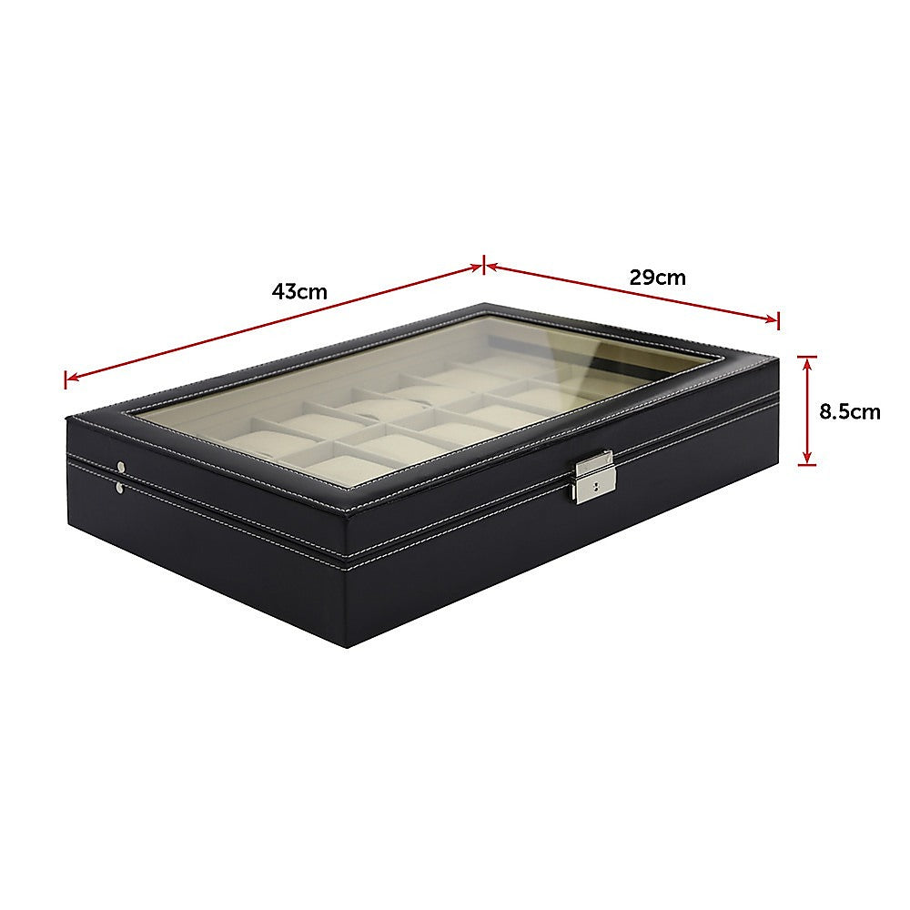 Makeup Organisation & Storage: Watch Box - 24 Slot Luxury Display Case With Framed Glass Lid