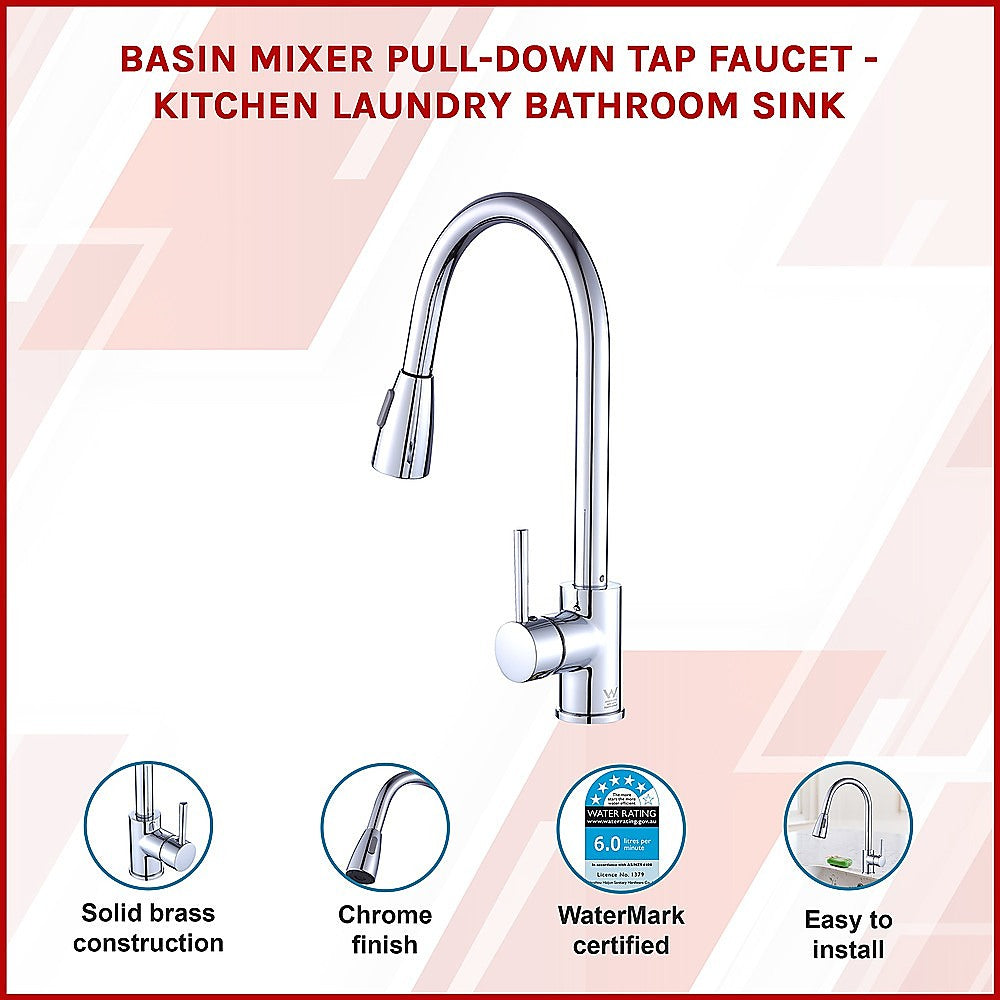 Tap & Sink Accessories: Basin Mixer Pull-Down Tap Faucet -Kitchen Laundry Bathroom Sink