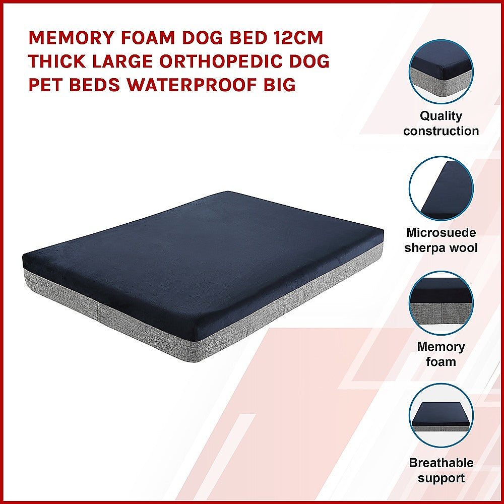 Dog Beds: Memory Foam Dog Bed 12CM Thick Large Orthopedic Dog Pet Beds Waterproof Big