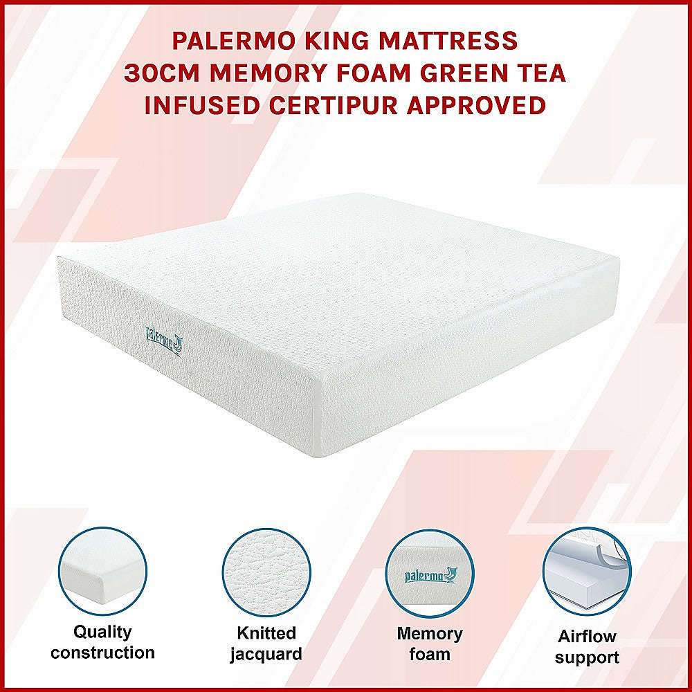 King Single Mattress: King 30cm Green Tea Memory Foam Mattress  Cooling Comfort with CertiPUR-US Certified Foam