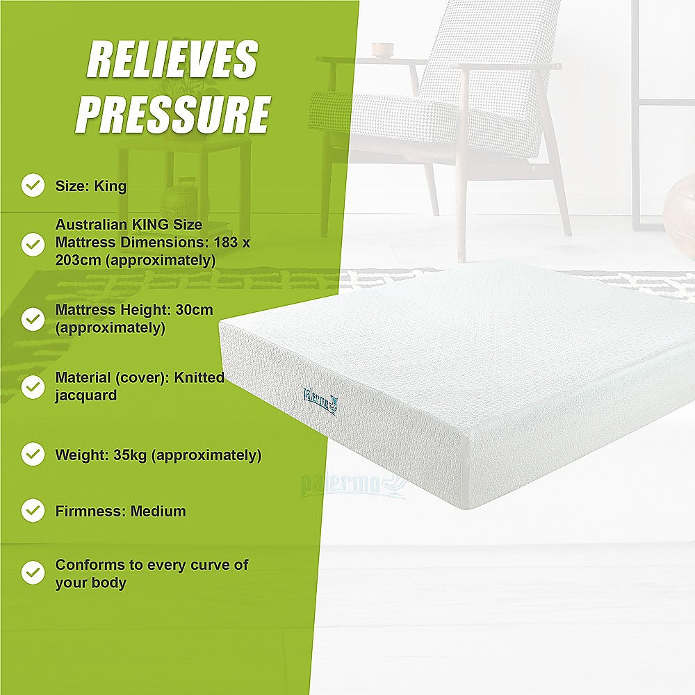 King Single Mattress: King 30cm Green Tea Memory Foam Mattress  Cooling Comfort with CertiPUR-US Certified Foam