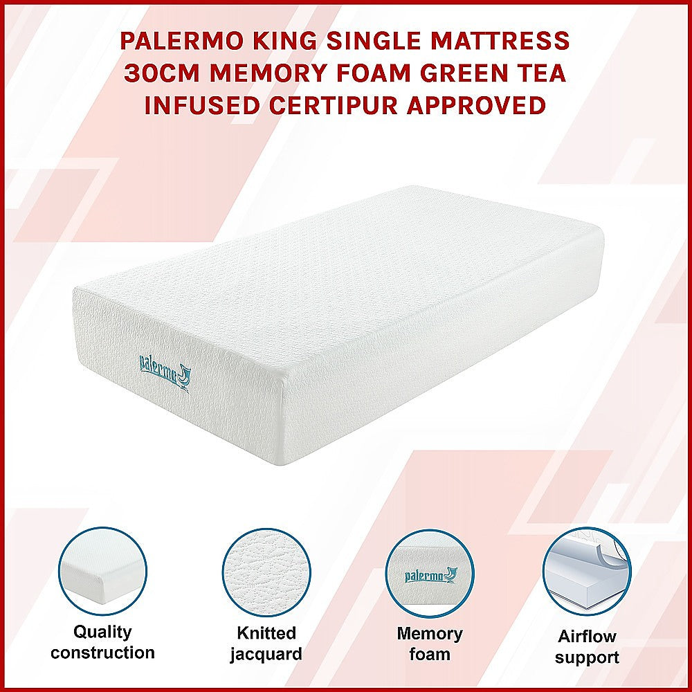 King Single Mattress: King Single 30cm Green Tea Memory Foam Mattress  Cooling Comfort with CertiPUR-US Certified Foam
