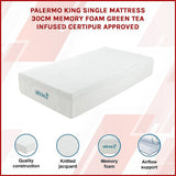 King Single Mattress: King Single 30cm Green Tea Memory Foam Mattress  Cooling Comfort with CertiPUR-US Certified Foam