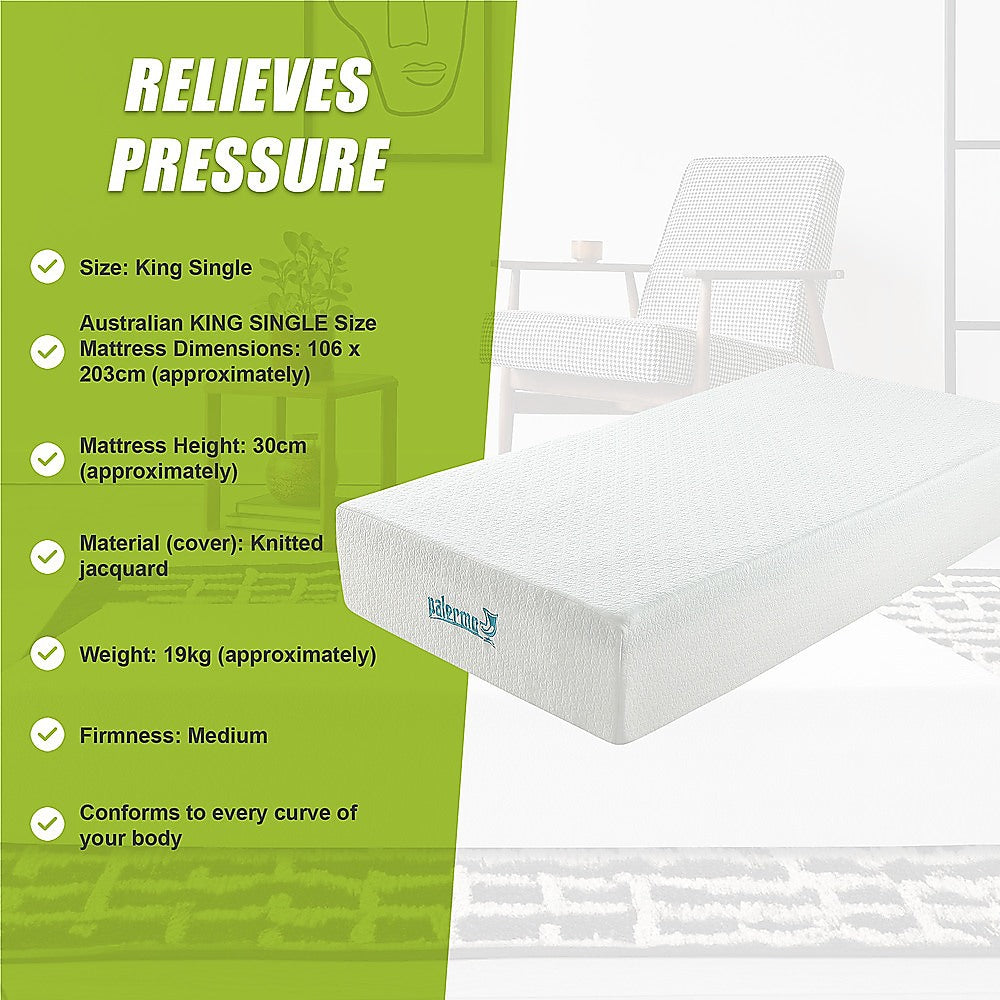 King Single Mattress: King Single 30cm Green Tea Memory Foam Mattress  Cooling Comfort with CertiPUR-US Certified Foam