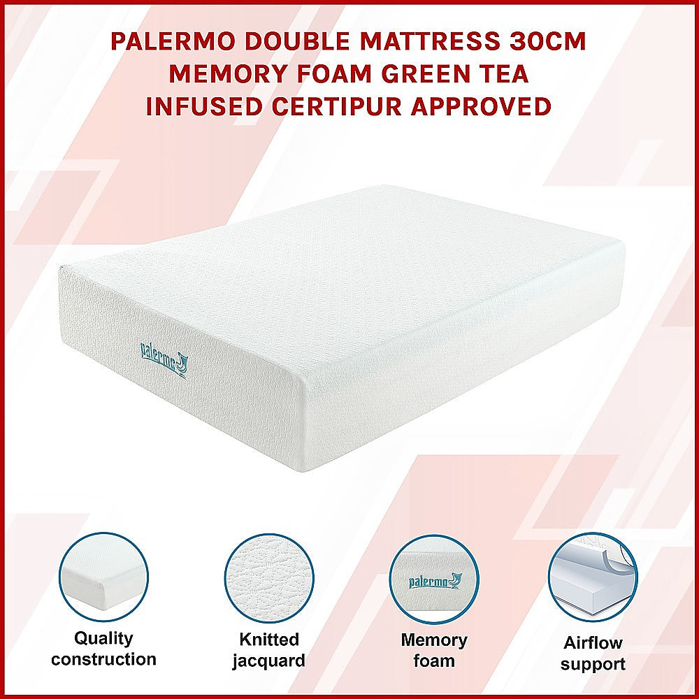 Double Mattress: Double 30cm Green Tea Memory Foam Mattress  Cooling Comfort with CertiPUR-US Certified Foam