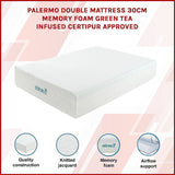 Double Mattress: Double 30cm Green Tea Memory Foam Mattress  Cooling Comfort with CertiPUR-US Certified Foam