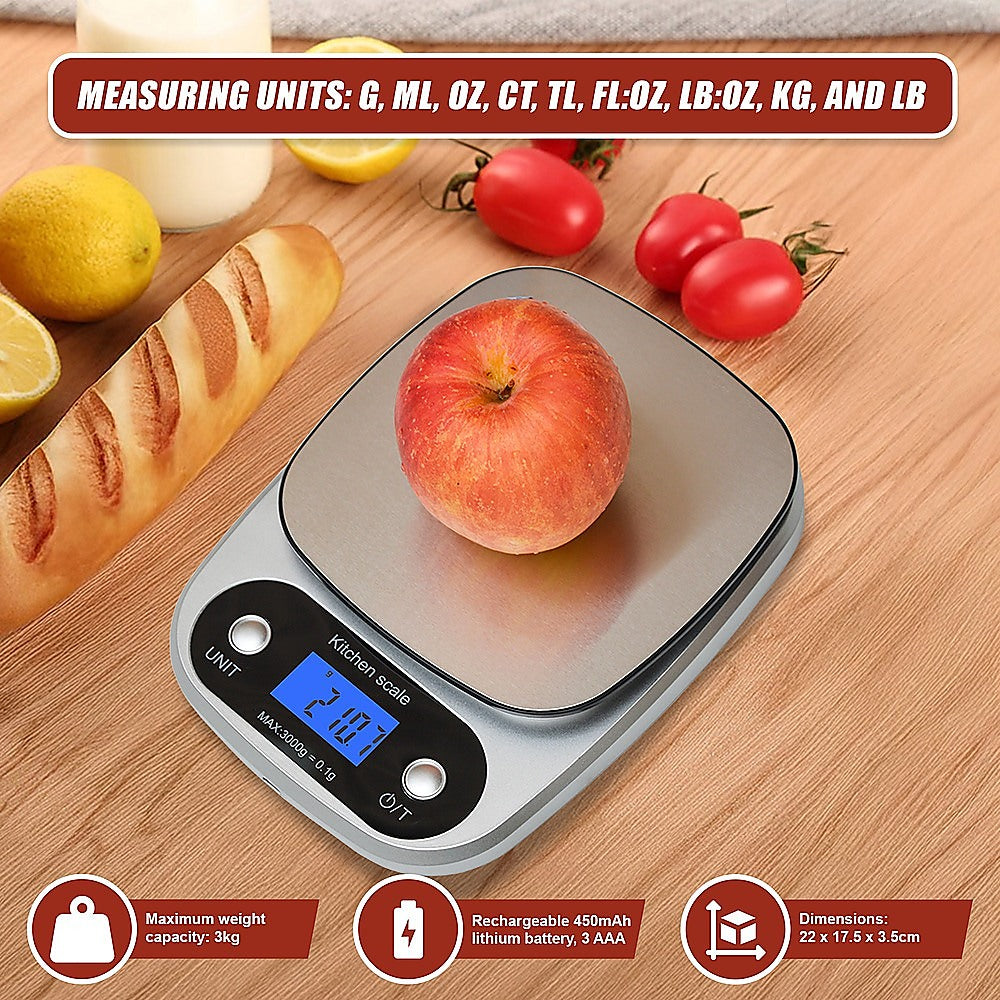 Kitchen Scales: 0.1g Digital Kitchen Scale 3kg Rechargeable High Precision Food